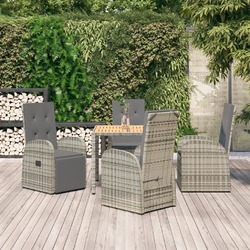 Gartenmöbel Essgruppe Gartengarnitur 5-tlg. mit Kissen Grau Poly Rattan vidaXL