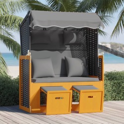 Strandkorb mit Kissen Gartenliege Volllieger Poly Rattan Massivholz vidaXL