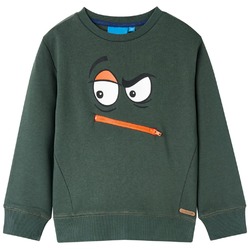 Kinder Sweatshirt mit Gesichts-Aufdruck Langarmshirt Pullover Pulli Dunkelgrün v