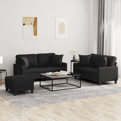 Sofagarnitur Kissen Sessel Sofa Couch Designsofa 3tlg. Schwarz Kunstleder vidaXL