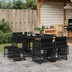 Gartenmöbel Essgruppe Gartengarnitur Sitzgruppe 13tlg Schwarz Poly Rattan vidaXL