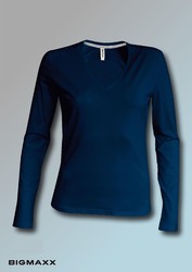 KARIBAN Damen Langarm Shirt mit V-Ausschnitt V-Neck in 20 Farben Gr S bis 3XL