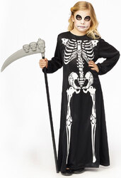 Skelett Kostüm Kinder Mädchen Horror langes Zombie Skelettkleid Halloweenkostüm