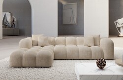 Sofa Eckcouch Lounge Couch Designer Couch Samtstoff Beige Formentera L Form kurz