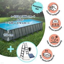 Polygroup Summer Waves Elite Rechteck Frame Pool Set Rattan anthrazit in