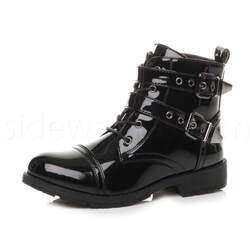 Damen Ladies Riemchen Schnalle Schnürung Nieten Punk Military Stiefeletten Gr.