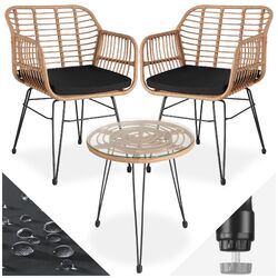 Rattan Sitzgruppe 3-tlg. Balkonset Bistroset Garten Terrasse Balkonmöbel Lounge✔ Glas Tischplatte ✔ inkl. Sitzkissen ✔ diverse Farben