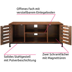 TV-Schrank Fernsehtisch Lowboard Sideboard TV Board Regal Holz Metall Industrie