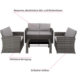 Polyrattan Sitzgruppe Lounge Gartenset Garten Balkon Möbel Sofa Sessel Tisch Set✔ Farbwahl ✔ inkl. Sitzkissen ✔ Tisch mit Glasplatte