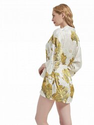 Damen Seide kurz Kleid Seiden-Mantel Kimono Morgenmantel Jacke Yukata Silk Robe 