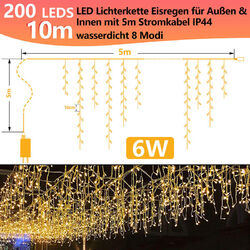 10-20M LED Eisregen Lichterkette Beleuchtung 8 Modi Außen Weihnachten Eiszapfen