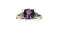 375/- 9kt Gold Ring, Amethyst, Kissen, Diamanten, 0,08 ct, Gr. 60, guter Zustand