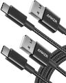 Anker 2 Stück 1,8 m Nylon Type C Ladekabel Schwarz für Samsung Galaxy Huawei LG