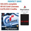 Gran Turismo 2 GT2 Save PS1 PS2 Speicherkarte entsperrt 100 % fertig alle Autos