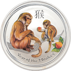 Lunar Year of the Monkey 2016 1/2 oz Silber 9999 Farbig 50Cents Australien  ST