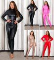 Koucla Overall langarm Wetlook Lederlook Kunstleder Optik Catsuit Milax-Fashion