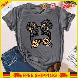 Leopard Glasses Bow Girl T-shirt Tee (L) DE