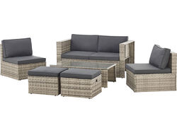 Garten-Polyrattan-Garnitur, Möbel-Set, wetterfest, für 6 Personen - N