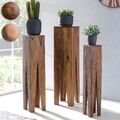 Satztisch FineBuy Massivholz Blumentisch 3er Set Säulentisch Dekosäule Eckig