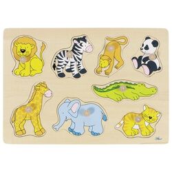 goki Steckpuzzle Greifpuzzle Holzpuzzle Einlegepuzzle Bauernhof Tiere Safari