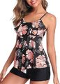 Damen Tankini Volants Badeanzug mit Badeshorts Zwei Teilig Bademode 1625KP