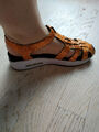 Damen Riemchen Sandalen Keilabsatz Plateau Glitzer Orange, echte Leder Gr.38