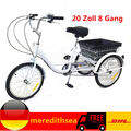 20 Zoll Erwachsene Dreirad 8-Gang Lastenfahrrad Seniorenrad mit Korb Tricycle