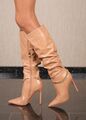 Sexy Damen Stiefel aus Leder-Imitat mit Ketten Beige #MVP321