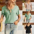 Frauen Mode T Shirt mit V Ausschnitt lose Hemd solide Farbe Tee Sommer Outfit