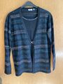 Damen Cardigan Strickjacke C&A Gr. M-L schwarz blau-silber Streifen 