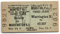 L M S und G W J'nt Eisenbahnticket Warrington B.Q nach Helsby