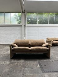 Cassina Maralunga 2 Seater 70s Design Sofa  Magistretti Fabric Beige Brown 2/2