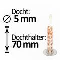 Dochthalter 70x5mm + 2 Glasfaserdochte, Schmelzlicht drinnen/draußen, Wachsreste