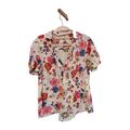 ESPRIT Bluse Damen Gr 42 XL Dünn Baumwolle Sommer Shirt Top Blumen Beige Bunt