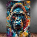 LEINWAND BILD ER XXL ABSTRAKT GORILLA AFFE BUNT FARBSPRITZER WAND POSTER P619