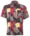 Tropical KEONI Floral HIBISKUS Palmenblätter Kurzarm HAWAIIHEMD Braun Rockabilly