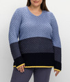 Sheego Pullover in Wabenstrickmuster blau Blockstreifen  Gr.44/46 Übergröße