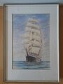 orig. Aquarell Bild Schiff Meer Segelschiff Unikat signiert , ca 47x34 cm