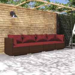 4-tlg. Garten-Lounge-Set mit Auflagen Poly Rattan Braun