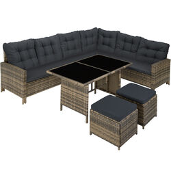 Rattan Lounge Barletta Loungemöbel Gartenmöbel Gartengarnitur natur B-Ware✔ Ecksofa ✔ großer Tisch ✔ 2 Hocker ✔ Farbwahl