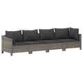 4-tlg. Garten-Lounge-Set mit Kissen Grau Poly Rattan