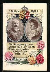 Künstler-AK Königspaar von Württemberg - Silberhochzeit 1911 - Portraits, Krone 