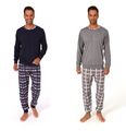 Neu Herren Schlafanzug/PYJAMA Grau/Blau 100% Baumwolle Langarm Bund 0852