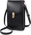 Damen Umhängetasche Echtleder Handytasche Frauen Crossbody Schwarz