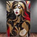 LEINWAND BILDER XXL POP ART FRAU GESICHT SCHWARZ GOLD ROT ABSTRAKT WAND POSTER