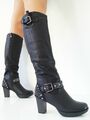 Damenschuhe Stiefel Stiefelette Herbst Winter Schuhe Schnallen Schwarz Gr. 36