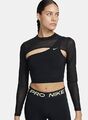 NIKE PRO LING SLEEVE ASYMMETRICAL MESH CROP TOP SIZE EXTRA SMALL FB5683-010 NEU