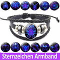 Armband Sternzeichen Leder Horoskop Herren Damen Unisex Lederarmband Schwarz leu