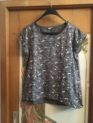 Esprit Shirt XL Damen Sommer Kurzarm Grau Muster Glitzer