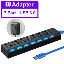 USB 3.0 Hub 4/7 Port Splitter Adapter mit Aktiv Netzteil Verteiler für PC Laptop